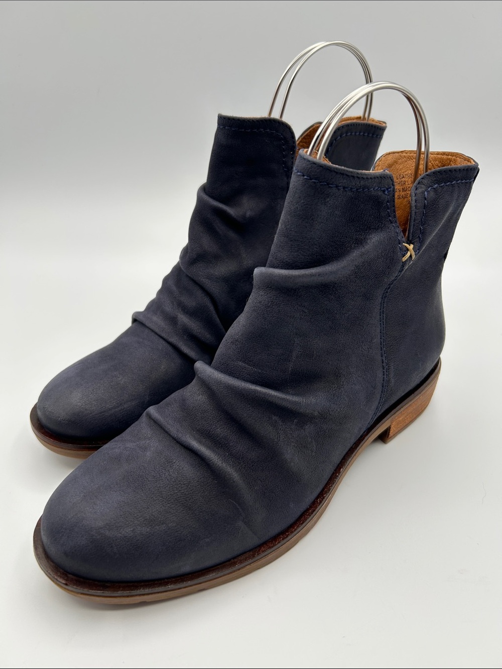 Sofft Navy Suede Slouchy Pull-On Side Zipper Ankle Booties